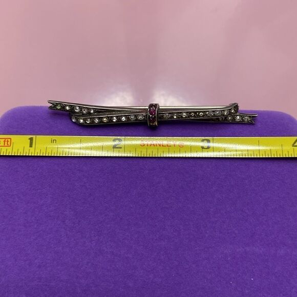 💛 Antique Sterling Red & White Crystal Brooch - Picture 5 of 6